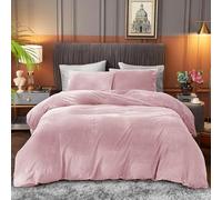 B&B Plain Faux Fur Duvet Cover Set - Thermal warm & Cozy Super Soft Velvet Bedding Set - 2 Matching Pillowcase, Super King Size Duvet Cover 260 x 220 cm - Pink