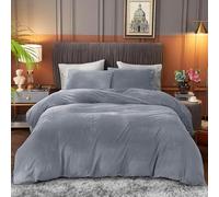 B&B Plush Fluffy Duvet Cover Set Faux Fur Bedding for 3 Pieces Soft Velvet Thermal Warm Quilt Cover Pillowcases King Size Duvet Cover 230 x 220 cm, Grey