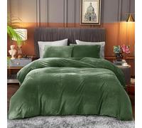 B&B Plush Fluffy Duvet Cover Set Faux Fur Bedding for 3 Pieces Soft Velvet Thermal Warm Quilt Cover Pillowcases King Size Duvet Cover 230 x 220 cm, Olive