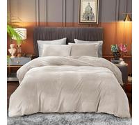 B&B Plush Fluffy Duvet Cover Set Faux Fur Bedding for 3 Pieces Soft Velvet Thermal Warm Quilt Cover Pillowcases King Size Duvet Cover 230 x 220 cm, Beige