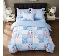 B&B Printed Duvet Cover Set, 100% Rich Cotton Comforter Cover Bedding Sets - Soft, Thick Anti-Allergy 3PCS Quilt Covers with 2 Pillow Shams (Double Size, Floral Blue)