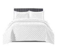 B&B Quilt Inspiration Reversible Bedspread 2 Pieces Set - Coverless Quilted Diamond Pattern Comforter Throw, Summer, All-Season Lightweight Bedding Sets, with 1 Pillow Shams (White, Single)