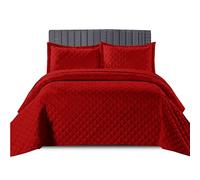 B&B Quilt Inspiration Reversible Bedspread 3 Pieces Set - Coverless Quilted Diamond Pattern Comforter Throw, Summer, All-Season Lightweight Bedding Sets, with 2 Pillow (Red, King)