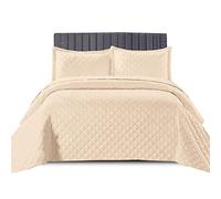 B&B Quilt Inspiration Reversible Bedspread 3 Pieces Set - Coverless Quilted Diamond Pattern Comforter Throw, Summer, All-Season Lightweight Bedding Sets, with 2 Pillow (Beige, Double)