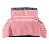 B&B Quilt Inspiration Reversible Bedspread 3 Pieces Set - Coverless Quilted Diamond Pattern Comforter Throw, Summer, All-Season Lightweight Bedding Sets, with 2 Pillow (Pink, Double)