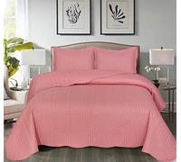 B&B Quilt Mono Bedspread 3 Pieces Set - Coverless Quilted Leaf Motif Bedspread, Comforter Throw, Summer, Winter and All-Season Lightweight Bedding Sets, with 2 Pillow Shams (Super King, Pink)