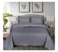 B&B Quilt Mono Bedspread 3 Pieces Set - Coverless Quilted Leaf Motif Bedspread, Comforter Throw, Summer, Winter and All-Season Lightweight Bedding Sets, with 2 Pillow Shams (Double, Grey)