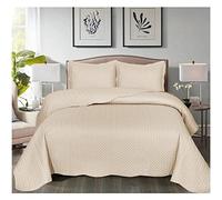 B&B Quilt Mono Bedspread 3 Pieces Set - Coverless Quilted Leaf Motif Bedspread, Comforter Throw, Summer, Winter and All-Season Lightweight Bedding Sets, with 2 Pillow Shams (King, Beige)