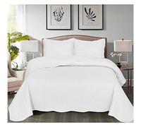 B&B Quilt Mono Bedspread 3 Pieces Set - Coverless Quilted Leaf Motif Bedspread, Comforter Throw, Summer, Winter and All-Season Lightweight Bedding Sets, with 2 Pillow Shams (Double, White)