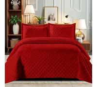 B&B Quilted Bedspread Bed Throws - Luxury Embossed Diamond Check Pattern Reversible Quilt Bedspreads Coverlets for Bedroom Decor with Matching Pillow Shamss (Super King, Red)