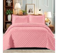 B&B Quilted Bedspread Bed Throws - Luxury Embossed Diamond Check Pattern Reversible Quilt Bedspreads Coverlets for Bedroom Decor with Matching Pillow Shamss (Double, Pink)