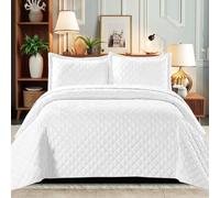 B&B Quilted Bedspread Bed Throws - Luxury Embossed Diamond Check Pattern Reversible Quilt Bedspreads Coverlets for Bedroom Decor with Matching Pillow Shamss (Super King, White)