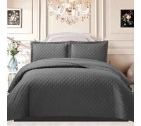 B&B Quilted Bedspread Bed Throws - Luxury Embossed Diamond Check Pattern Reversible Quilt Bedspreads Coverlets for Bedroom Decor with Matching Pillow Shams (Single, Grey)