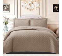 B&B Quilted Bedspread Bed Throws - Luxury Embossed Diamond Check Pattern Reversible Quilt Bedspreads Coverlets for Bedroom Decor with Matching Pillow Shams (Single, Mink)