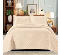 B&B Quilted Bedspread Bed Throws - Luxury Embossed Diamond Check Pattern Reversible Quilt Bedspreads Coverlets for Bedroom Decor with Matching Pillow Shamss (Double, Beige)