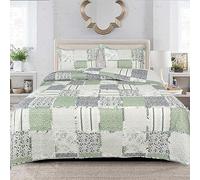 B&B Quilted Bedspread Throw Bed Cover King for Bedroom Decor + 2 Pillow Sham, Floral Vintage Design 100% Cotton Bedspreads Comforter Set (OLIVE (Des 1))