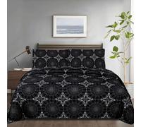 B&B Quilted Bedspread Throw - Soft Warm Embroidery Pattern Embossed Quilt Coverlet Bedspread Bed Throw with Pillow Sham (Single, Black Diamond)