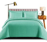 B&B Quilted Throw Polyester Filling Warm Bed Blankets Throws Super King Bedspreads Green - 3 Piece Bed Spread Complete Bed Set Christmas Bedding Super King Size Pillow Cases 270x250 cm