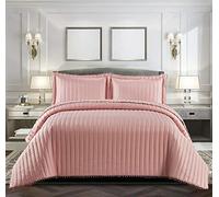 B&B Quilted Throw Polyester Filling Warm Bed Blankets Throws Super King Bedspreads Pink - 3 Piece Bed Spread Complete Bed Set Christmas Bedding Super King Size Pillow Cases 270x250 cm