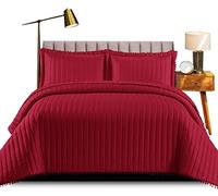 B&B Quilted Throw Polyester Filling Warm Bed Blankets Throws Super King Bedspreads Red - 3 Piece Bed Spread Complete Bed Set Christmas Bedding Super King Size Pillow Cases 270x250 cm