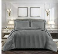 B&B Quilted Throw Polyester Filling Warm Bed Blankets Throws Super King Bedspreads Silver - 3 Piece Bed Spread Complete Bed Set Christmas Bedding Super King Size Pillow Cases 270x250 cm