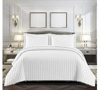 B&B Quilted Throw Polyester Filling Warm Bed Blankets Throws Super King Bedspreads White - 3 Piece Bed Spread Complete Bed Set Christmas Bedding Super King Size Pillow Cases 270x250 cm