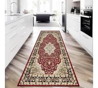 B&B Royal Kashan Rug Runner - Non-Slip Washable Doormat, Heavy Duty Welcome Dirt Trapper, Water Absorbent Floor Mat for Indoor/Outdoor Use, Front Entrance and Kitchen (Red, 80x300 cm)