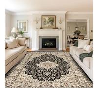 B&B Royal Kashan Rug - Traditional Large Washable NonSlip Carpet for Living Room, Bedroom, Lounge, Dining, Kitchen, Thick Soft Indoor Floor Rugs (Black, 200x290 cm)
