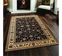 B&B Rugs Living Room Large 160x230cm - Super Soft Geometrical Pattern Thick Traditional Vintage Area Rug for Bedroom, Dining Room, Study Room- Black - 0210