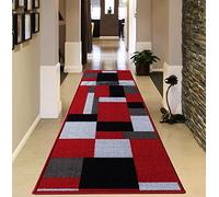 B&B Runner Rug for Hallway Geometric Pattern Hall Runner Washable Stair Carpet Runners For Living Room Bedroom Bedside (Kilas Red Black, 80 Cm X 150 Cm)