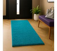 B&B Shaggy Runner Rug - Soft Touch, 5cm Thick Pile, Non-Shed, Anti-Slip FluBy Carpet for Hallway, Kitchen, and Bedroom Floor Mat (Teal, 60 x 220 cm)