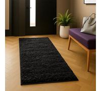B&B Shaggy Runner Rug - Soft Touch, 5cm Thick Pile, Non-Shed, Anti-Slip FluBy Carpet for Hallway, Kitchen, and Bedroom Floor Mat (Black, 80 x 150 cm)