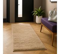 B&B Shaggy Runner Rug - Soft Touch, 5cm Thick Pile, Non-Shed, Anti-Slip FluBy Carpet for Hallway, Kitchen, and Bedroom Floor Mat (Beige, 80 x 150 cm)