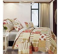 B&B Single Bed Patchwork Bedspread 100% Cotton Filling Floral Vintage Design Quilted Throw Set - Warm Quilt Blanket Coverlet with Pillow Case (Alvina)