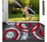 B&B Small Shaggy Rugs for Living Room Door Mat Super Soft Dense Pile Non Shed Multi Circle Fluffy Kitchen Rugs Non Slip Floor Mat - 50 x 80 cm, Red