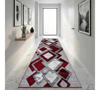 B&B Soft Runner Rugs for Hallway Kitchen Runner Rugs Non Shed Thick Shaggy Pile Large Floor Rug - Thick Solid Soft Patterned Rugs for Living Room - Red, 80 x 150 cm