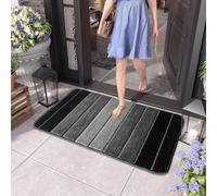 B&B Stripe Runner Rug - Modern Non-Shed Flat Weave Distressed Non Slip Washable Rug for Kitchen Front Door Entrance Mat Hallway Runner Entryway Floor Mat (60x110 cm, Grey Black)