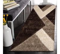 B&B Stylish Large Area Rugs For Living Room - Non Shedding Dense Pile Shaggy Rug For Bedroom Kitchen Carpet Runner Non Slip Floor Mat - Brown Beige Cream - Nova, 80 x 150 cm