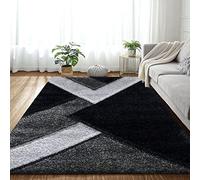 B&B Stylish Large Area Rugs For Living Room - Non Shedding Dense Pile Shaggy Rug For Bedroom Kitchen Carpet Runner Non Slip Floor Mat - Black Grey Silver-Nova, 160 x 230 cm
