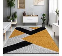 B&B Stylish Large Area Rugs For Living Room - Non Shedding Dense Pile Shaggy Rug For Bedroom Kitchen Carpet Runner Non Slip Floor Mat - Ochre Grey Silver - Nova, 80 x 150 cm
