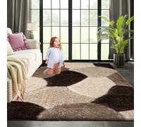 B&B Stylish Large Area Rugs For Living Room - Non Shedding Dense Pile Shaggy Rug For Bedroom Kitchen Carpet Runner Non Slip Floor Mat - Brown Beige Cream - Pona, 60 x 110 cm