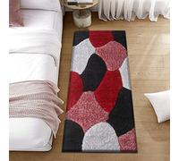 B&B Stylish Large Area Rugs For Living Room - Non Shedding Dense Pile Shaggy Rug For Bedroom Kitchen Carpet Runner Non Slip Floor Mat - Red Grey Silver -Pona, 60 x 110 cm