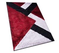 B&B Stylish Large Area Rugs For Living Room - Non Shedding Dense Pile Shaggy Rug For Bedroom Kitchen Carpet Runner Non Slip Floor Mat - Red Grey Silver - Nova, 60 x 110 cm