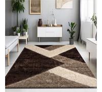 B&B Stylish Large Area Rugs For Living Room - Non Shedding Dense Pile Shaggy Rug For Bedroom Kitchen Carpet Runner Non Slip Floor Mat - Brown Beige Cream - Nova, 60 x 110 cm