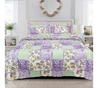 B&B Super King Size Bed Throw for Bedroom Decor + 2 Pillow Sham 3 Piece Quilted Bedspread Beautiful Floral Vintage Design Comforter Set - BLOSSOM ROSE (Des 4)