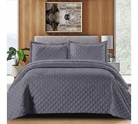 B&B Super King Size Bedspread Bed Throw Embossed Pattern Reversible Quilted Bedspread Set with 2 Pillow Shams - Decorative Quilt Coverlet Bedding Set, Grey