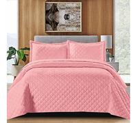 B&B Super King Size Bedspread Bed Throw Embossed Pattern Reversible Quilted Bedspread Set with 2 Pillow Shams - Decorative Quilt Coverlet Bedding Set, Pink