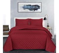 B&B Super King Size Bedspread Bed Throw Embossed Pattern Reversible Quilted Bedspread Set with 2 Pillow Shams - Decorative Quilt Coverlet Bedding Set, Red