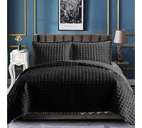 B&B Super King Size Warm Quilt Set - Luxury Quilted Bedspread Throw Lightweight Bed Decor Coverlet Set Comforter Bedding Cover for All Season Use - Black