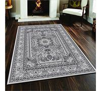 B&B Super Soft Geometrical Pattern Non Shed Anti Slip Traditional Oriental Vintage Area Rugs for Bedroom - Living Room Large Carpet - Grey 0207, 200 X 290 cm